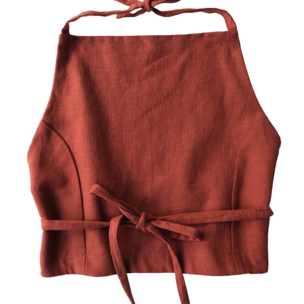 Zara Pink Halter Open Back String Top - Linen